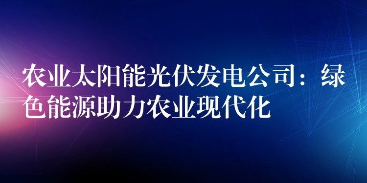 农业太阳能光伏发电公司：绿色能源助力农业现代化