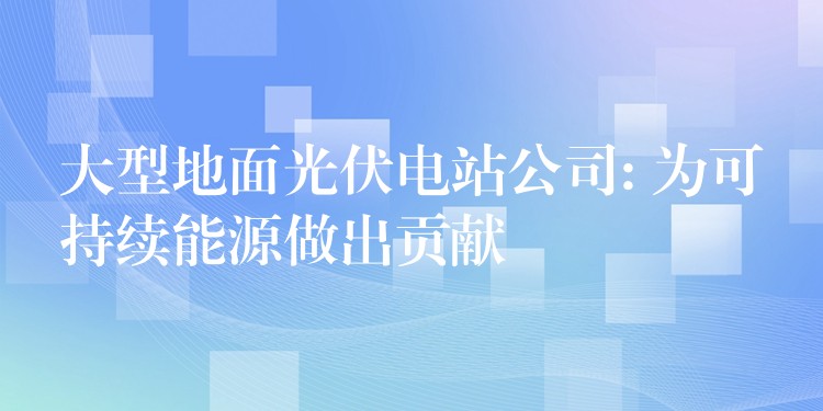 大型地面光伏电站公司: 为可持续能源做出贡献